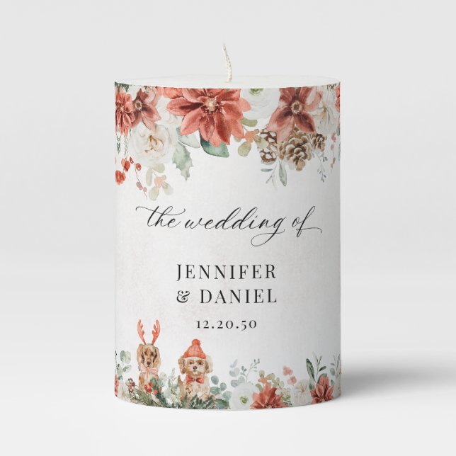 Winter Wedding Pillar Candle (Front)