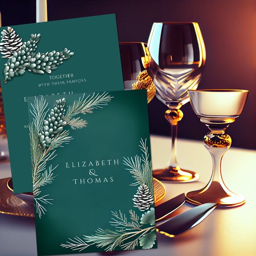 Winter Wedding Pine Berries Pine Branches Invitation