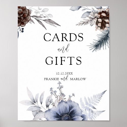 Winter Wedding Pine Cone Floral Cards  Gifts Poster