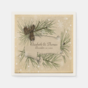Winter Wedding, Pine Cones, Custom Paper Napkins