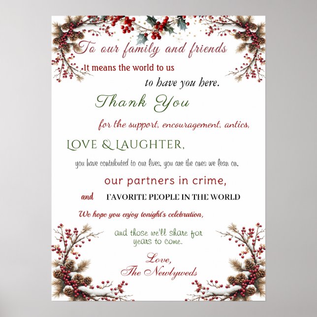  Winter Wedding Pine Cones Holly Red Berries Poster (Front)