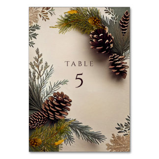 Winter Wedding Pine Cones Pine Needles Table Number