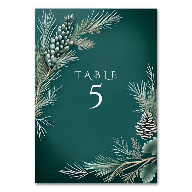 Winter Wedding Pine Cones Pineberries Green White  Table Number (Front)