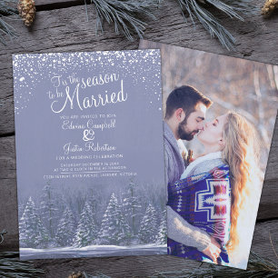 Winter wedding pine lake white blue art photo invitation