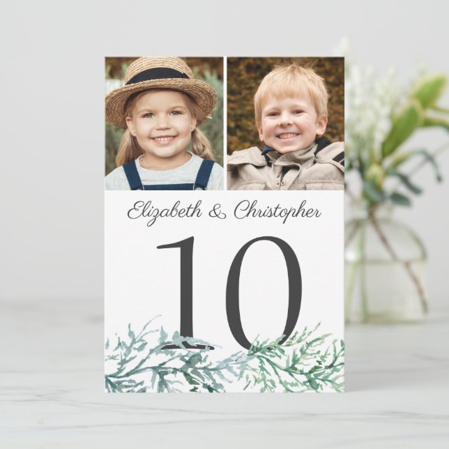 Winter Wedding Pine Photos Table Number Sign (Standing Front)