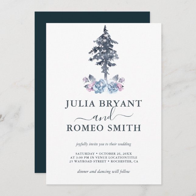 Winter Wedding Pine Tree Invitation (Front/Back)