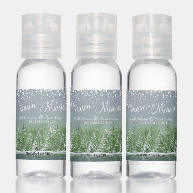 Winter wedding pine trees lake green gray art  hand sanitizer (Set)