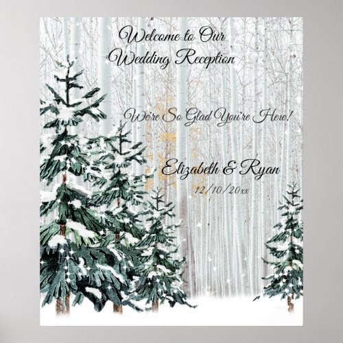 Winter Wedding Pine Trees Snow Sparkle Stars Poste Poster