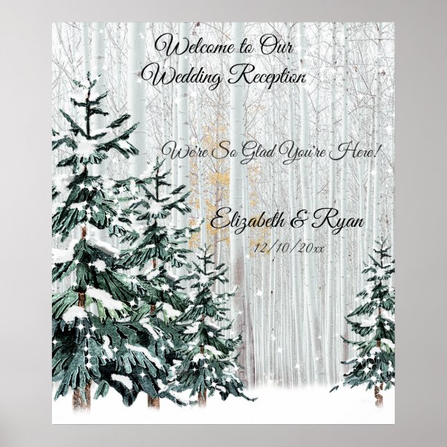 Winter Wedding Pine Trees Snow Sparkle Stars Poste Poster (Front)