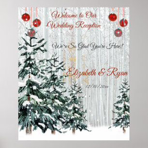 Winter Wedding Pine Trees Snow Sparkle Stars Poster