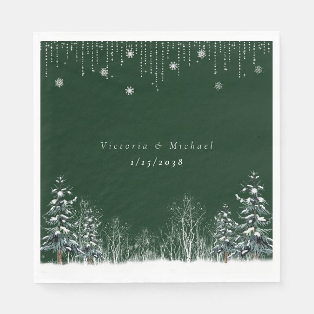 Winter Wedding Pine Trees Snowflakes Napkins (Front)