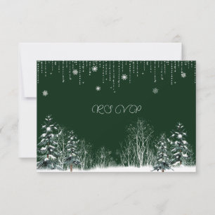 Winter Wedding Pine Trees Snowflakes RSVP Card