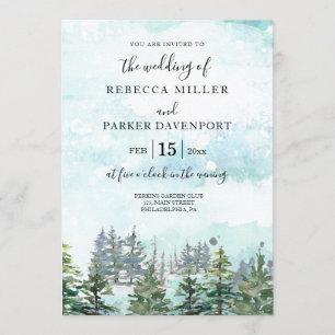 Winter wedding pine trees snowy invitation