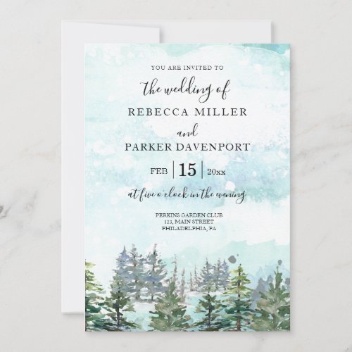 Winter wedding pine trees snowy invitation