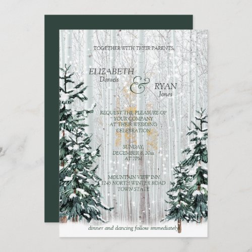 Winter Wedding Pine Trees White Birch Forest Invitation