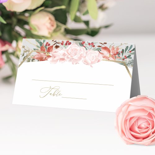 Winter Wedding Place Card Gilded Watercolor Floral