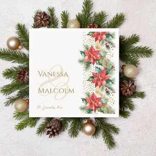 Winter wedding poinsettia gold template napkins