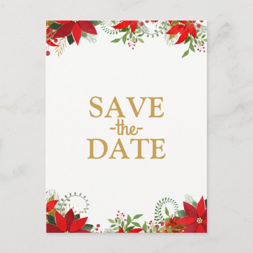 Winter Wedding Poinsettia Holiday Save the Date Announcement Postcard