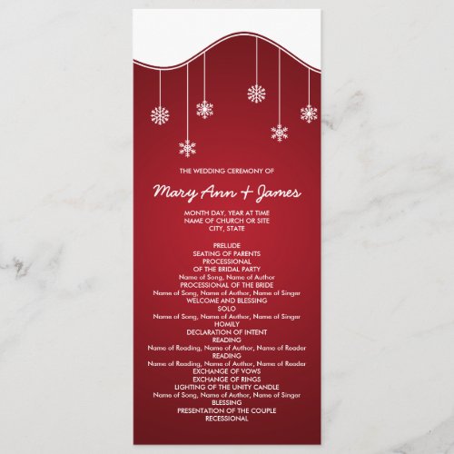 Winter Wedding Program Snowflake Decoration Red Personalized Invitations
