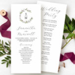 Winter Wedding Programs Watercolor & Ink Botanical<br><div class="desc">These winter wedding ceremony programs feature the bride and groom's initials encircled by unique line art. Use the template fields to add your order of service. The card reverses to space to add your wedding party details. Order tea length printed cards or printable wedding programs. A charming choice for minimalist...</div>