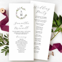 Winter Wedding Programs Watercolor & Ink Botanical