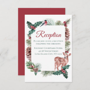 Winter Wedding Reception Christmas Deer Red Floral Invitation