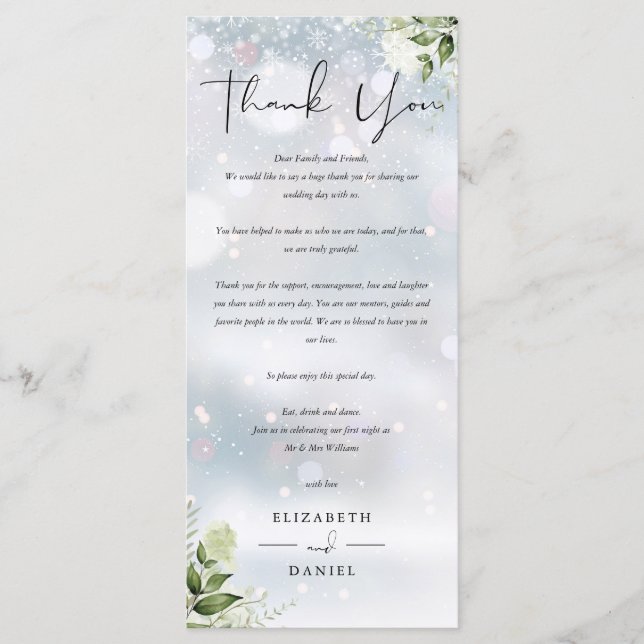 Winter Wedding Reception Thank You Place Card (Front)