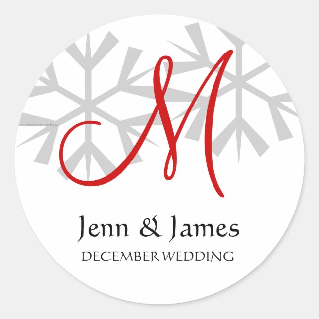 Winter Wedding Red Announcement Monogram Seal (Front)