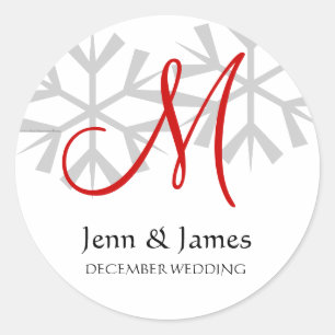 Winter Wedding Red Announcement Monogram Seal