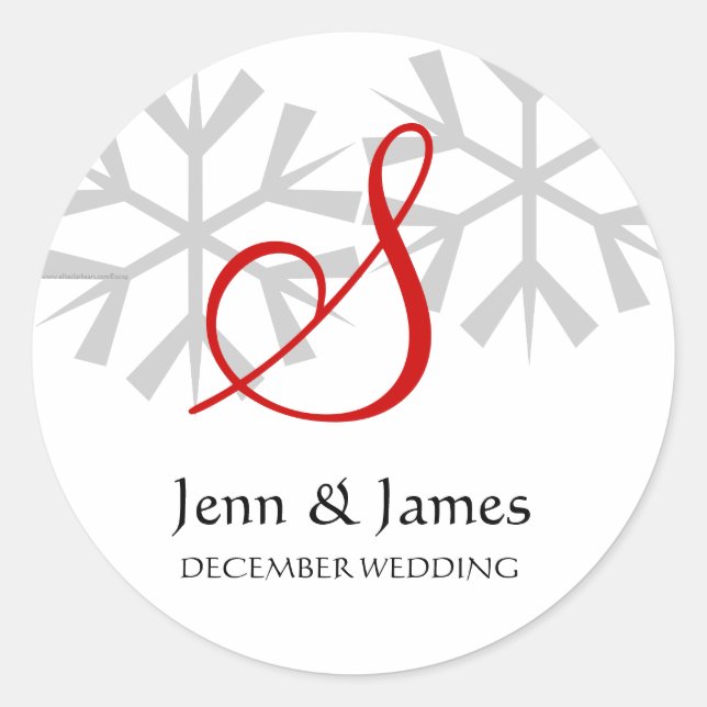 Winter Wedding Red Announcement Monogram Seal (Front)