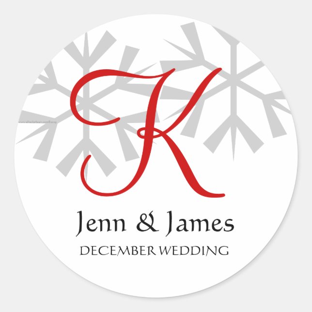 Winter Wedding Red Announcement Monogram Seal (Front)
