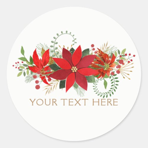 Winter Wedding Red White Poinsettia Holiday Favor Classic Round Sticker