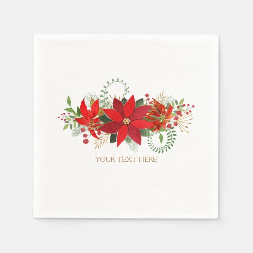 Winter Wedding Red White Poinsettia Holiday Party Paper Napkins