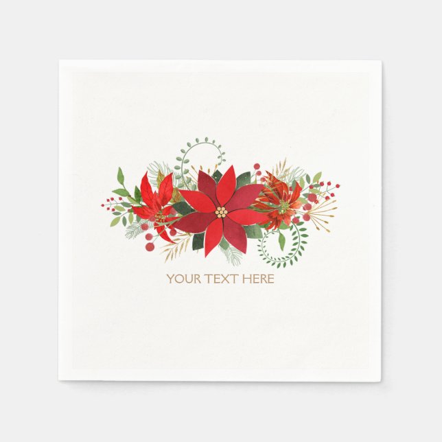 Winter Wedding Red White Poinsettia Holiday Party Paper Napkins (Front)