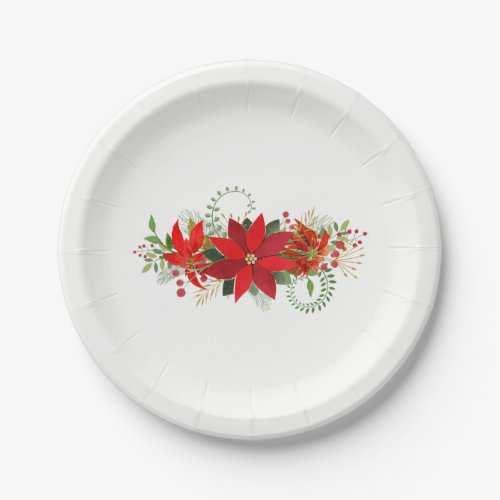 Winter Wedding Red White Poinsettia Holiday Party Paper Plates