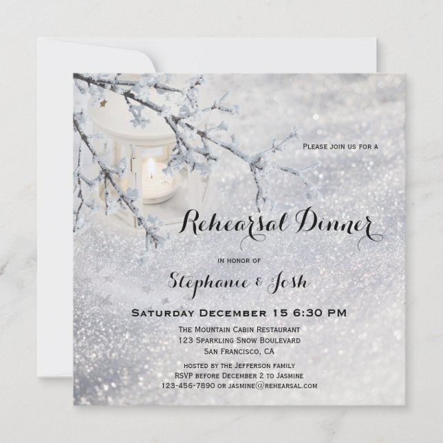 Winter Wedding Rehearsal Dinner Invitation (Front)