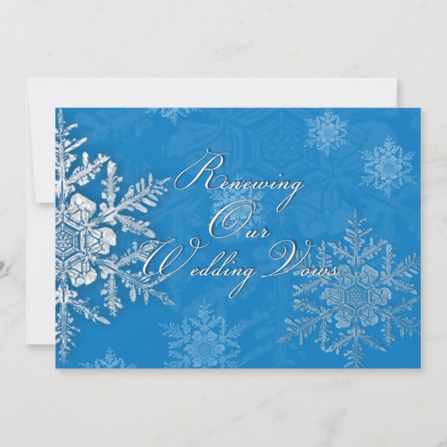 Winter Wedding Renewal Invitations - Blue Snowflak (Front)
