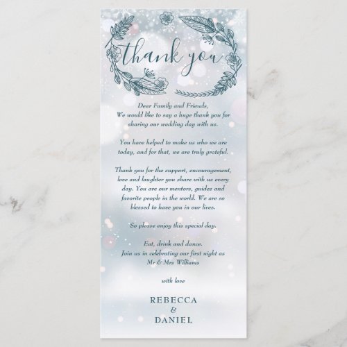 Winter Wedding Rustic Floral Thank You Place Card