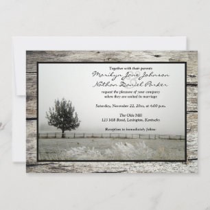 Winter Wedding Rustic Frost Fog Tree Wood Invitation
