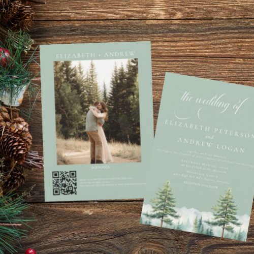 Winter Wedding  Rustic Mountains  QR Code Invita Invitation