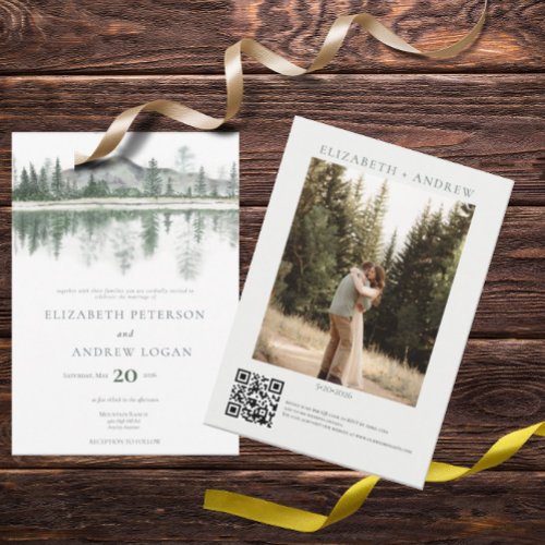 Winter Wedding  Rustic Mountains  QR Code Invitation