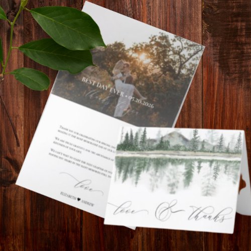 Winter Wedding  Rustic Mountains  Thank You Card