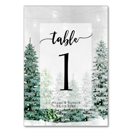 winter wedding rustic snow tree table number cards