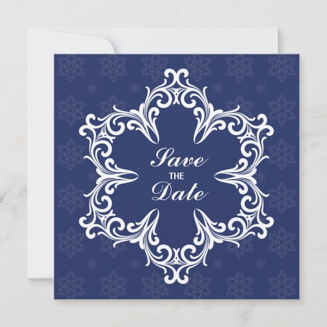 Winter Wedding Save the Date Announcement in Navy (Front)