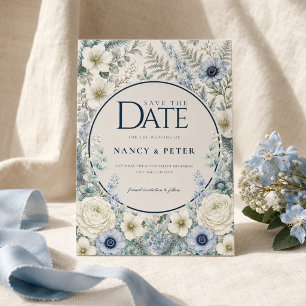 Winter Wedding Save the Date Card Blue Floral