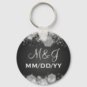Winter Wedding Save The Date Sparkling Night Black Keychain