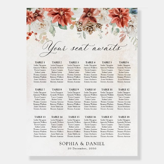 Winter Wedding Seating Chart Foam Board (Front)