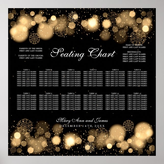 Winter Wedding Seating Chart Gold Lights (Front)