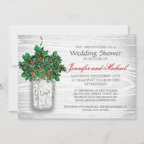Winter Wedding Shower Mason Jar Holly Berry Invita Invitation