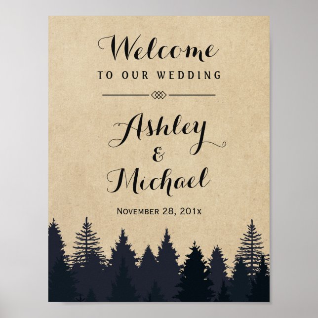 Winter Wedding Sign Rustic Pine Trees Kraft (Front)